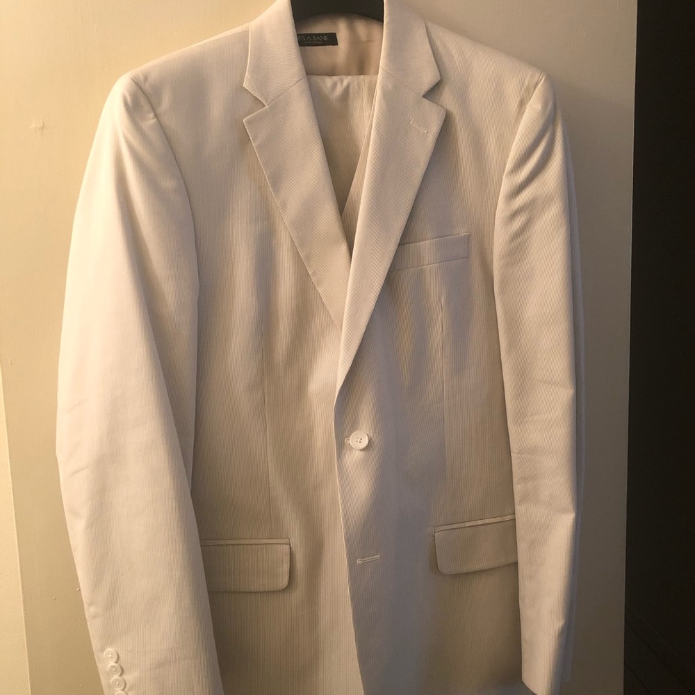 Jos. A. Bank cream, seersucker suit